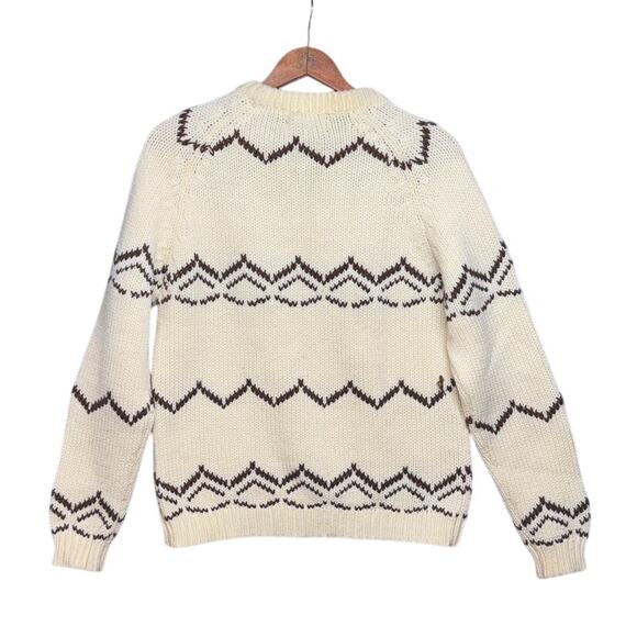 Golden Warrior Vintage Acrylic Zig Zag Fair Isle Cream Brown Sweater Men Medium - Picture 2 of 7